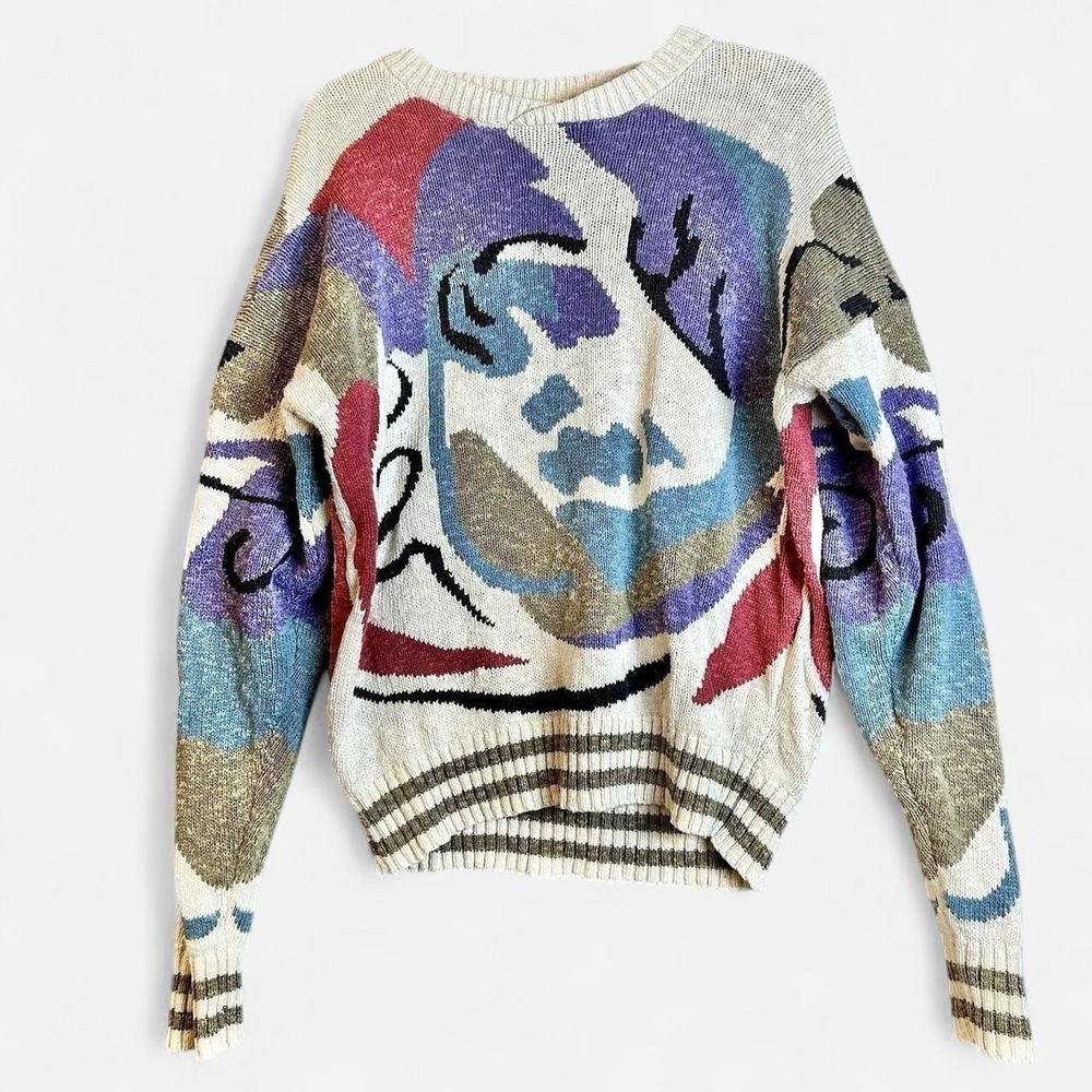 Vintage Sweater Multicolor Wool Acrylic Knit Sweater Italy Sz L CooGi style